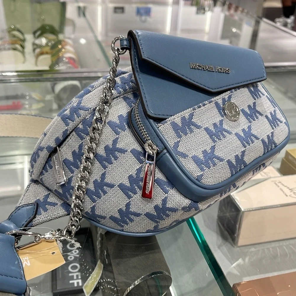 MICHAEL KORS Maisie Large Logo 2-in-1 Sling Waist Fanny Pack Crossbody  Denim